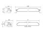 Technical drawing of the lamp showing precise measurements of height, width, depth, and mounting hole positions.