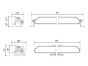 Technical drawing of the lamp showing precise measurements of height, width, depth, and mounting hole positions.