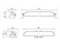 Technical drawing of the lamp showing precise measurements of height, width, depth, and mounting hole positions.