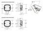 Technical drawing of the lamp showing precise measurements of height, width, depth, and mounting hole positions.